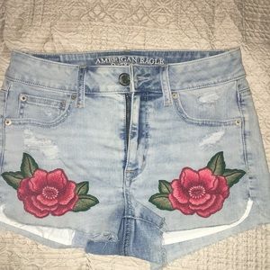 Embroidered jean shorts